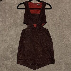 Express Shimmering Burgundy Mini Dress With Cut-Outs